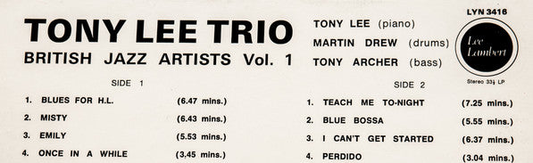 The Tony Lee Trio : British Jazz Artists Vol.1 (LP, Album)