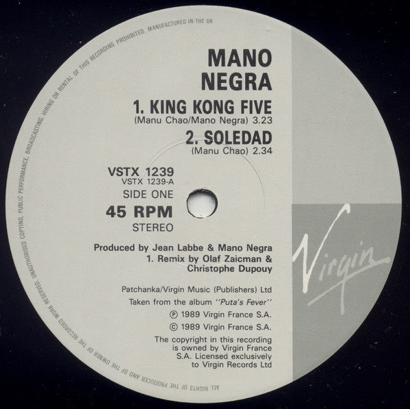 Mano Negra : King Kong Five Remix (12", Single)