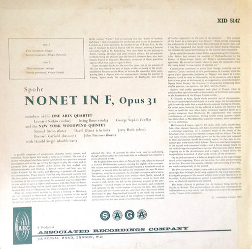 Spohr* - Fine Arts Quartet*, New York Woodwind Quintet : Nonet In F, Op. 31 (LP, Album, RE)