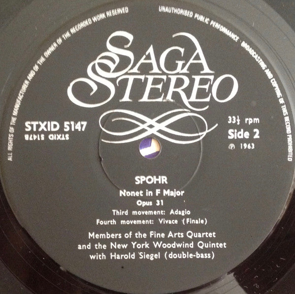 Spohr* - Fine Arts Quartet*, New York Woodwind Quintet : Nonet In F, Op. 31 (LP, Album, RE)
