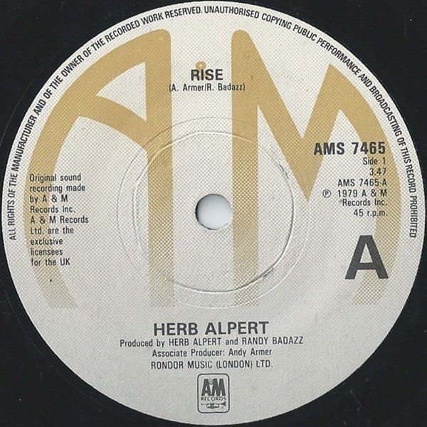 Herb Alpert : Rise (7", Single)