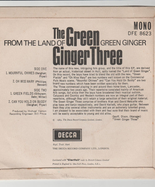The Green Ginger Three : From the Land of Green Ginger (7", EP)