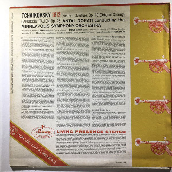 Tchaikovsky*, Antal Dorati, Minneapolis Symphony Orchestra, University Of Minnesota Brass Band, Deems Taylor : 1812 Festival Overture, Op. 49 / Capriccio Italien (LP, Album)