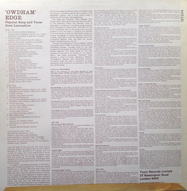 Various : Owdham Edge: Popular Song And Verse From Lancashire (LP, Mono)