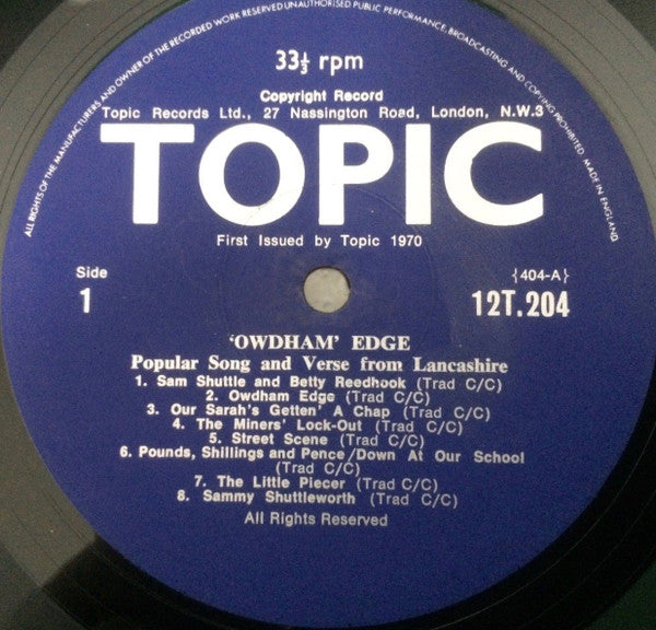 Various : Owdham Edge: Popular Song And Verse From Lancashire (LP, Mono)