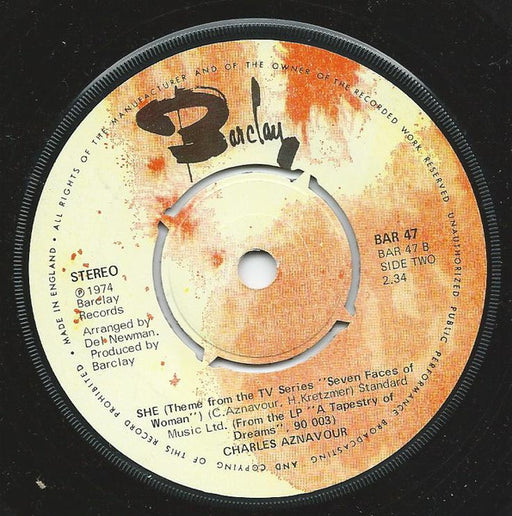 Charles Aznavour : The Old Fashioned Way / She (7", Single)