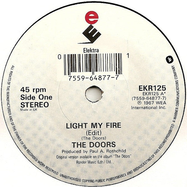 The Doors : Light My Fire (7", Single, RE, Pap)