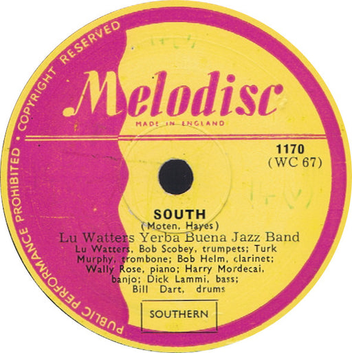 Lu Watters Yerba Buena Jazz Band* : South / Richard M. Jones Blues (Shellac, 10")