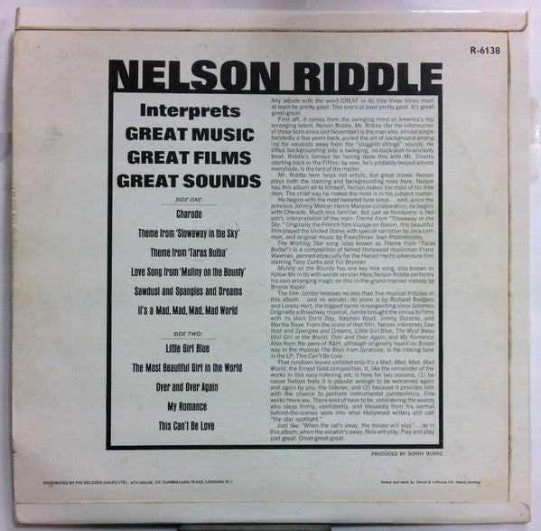 Nelson Riddle : Interprets Great Music Great Films Great Sounds (LP, Album)