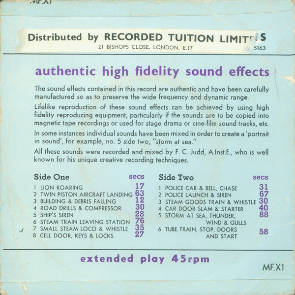 F. C. Judd, A.Inst.E.* : Authentic High Fidelity Sound Effects (7", EP)