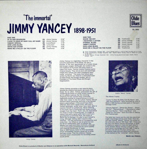 Jimmy Yancey : "The Immortal" Jimmy Yancey 1898-1951 (LP, Comp, RE)