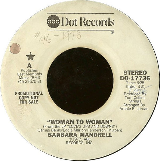 Barbara Mandrell : Woman To Woman (7", Promo)
