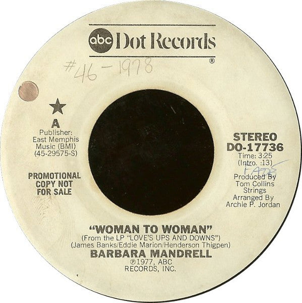Barbara Mandrell : Woman To Woman (7", Promo)