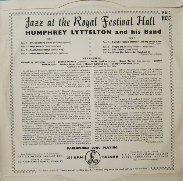 Humphrey Lyttelton And His Band : Jazz At The Royal Festival Hall (10", RP)