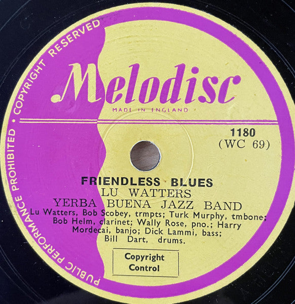 Lu Watters Yerba Buena Jazz Band* : Friendless Blues / I'm Goin' Huntin' (Shellac, 10")