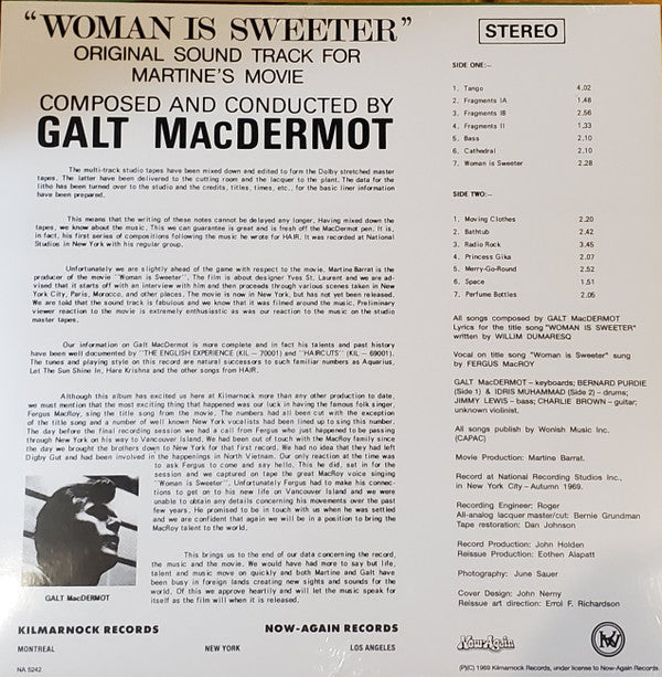 Galt MacDermot : Woman Is Sweeter (Original Soundtrack) (LP, Album, RSD, Ltd, RE)