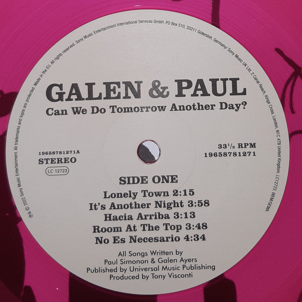 Galen & Paul : Can We Do Tomorrow Another Day? (LP, Album, Pin)