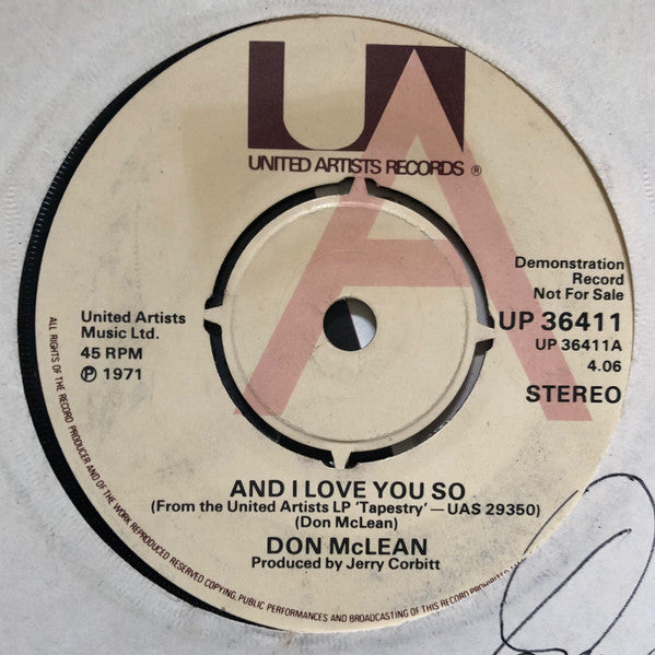 Don McLean : And I Love You So (7", Promo, RE)
