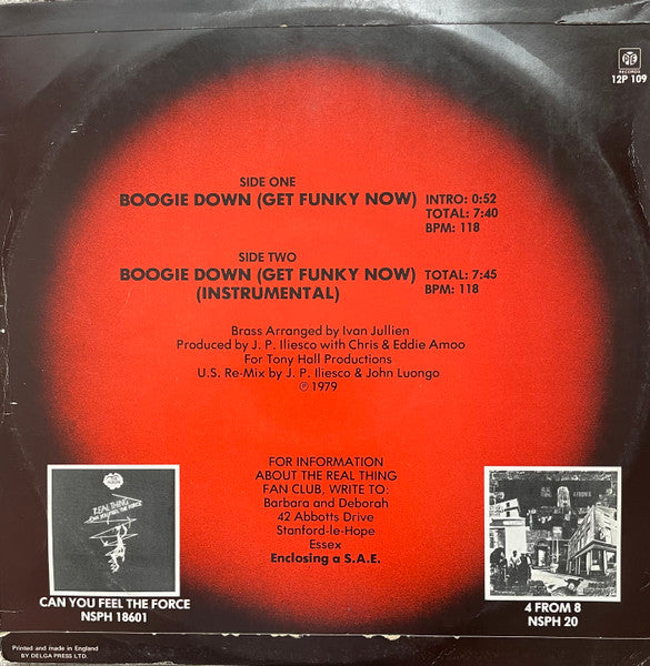 Real Thing* : Boogie Down (Get Funky Now) (Special U.S. Disco Mix) (12", Single, Gre)