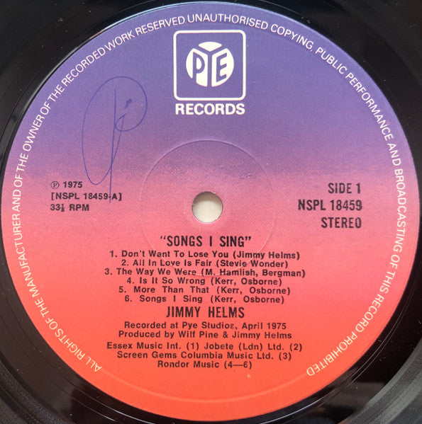 Jimmy Helms : Songs I Sing (LP, Album)