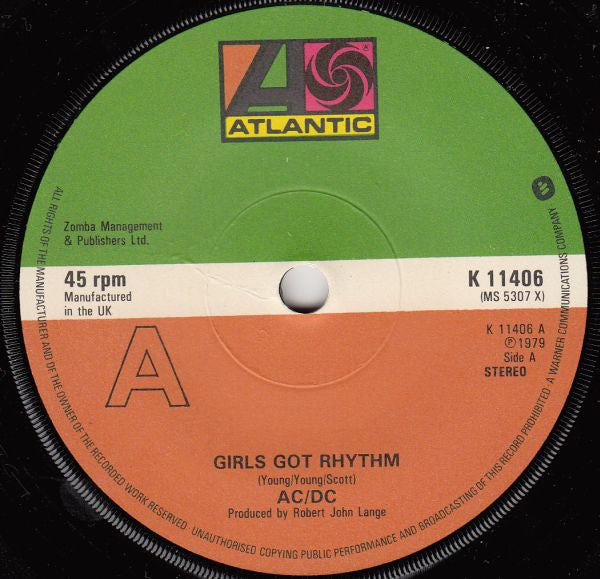 AC/DC : Girls Got Rhythm/Get It Hot (7", Single)