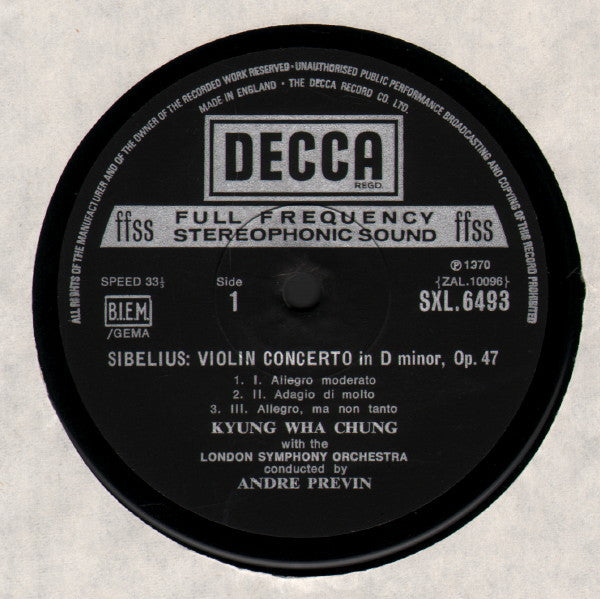 Tchaikovsky* / Sibelius*, Kyung-Wha Chung, London Symphony Orchestra, André Previn : Violin Concertos (LP, NB )