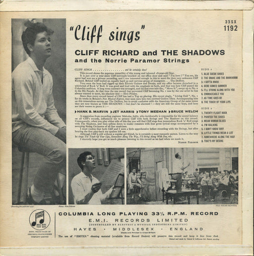 Cliff Richard & The Shadows And The Norrie Paramor Strings : Cliff Sings (LP, Album, Mono, Gre)