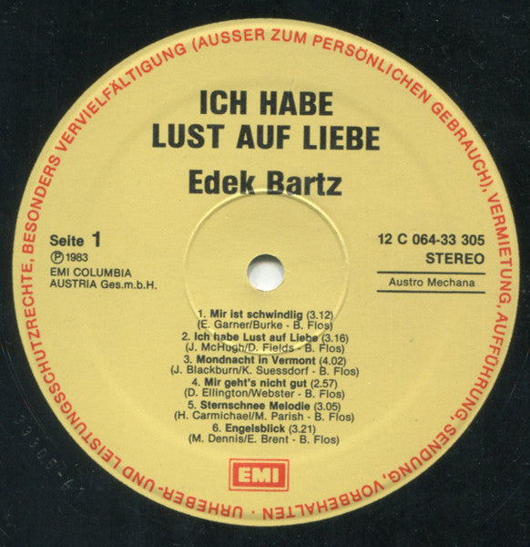 Edek Bartz : Ich Habe Lust Auf Liebe (LP, Album)