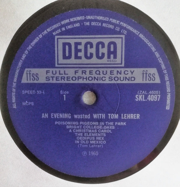 Tom Lehrer : An Evening Wasted With Tom Lehrer (LP, Album, RP)