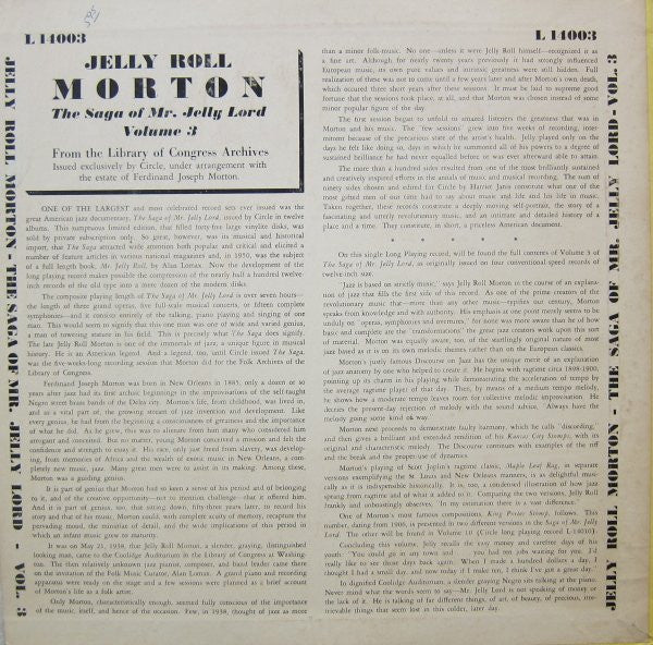 Jelly Roll Morton : The Saga Of Mr. Jelly Lord - Vol. III (Jazz Is... Strictly Music) (LP, Mono, RE)