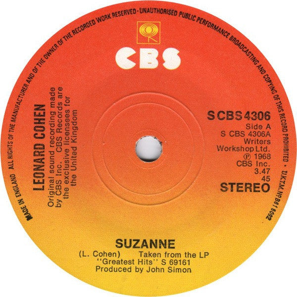 Leonard Cohen : Suzanne (7", Single, Sol)