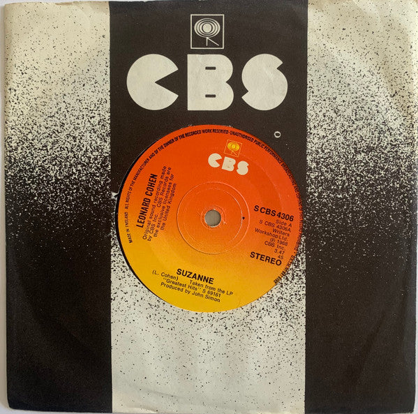 Leonard Cohen : Suzanne (7", Single, Sol)