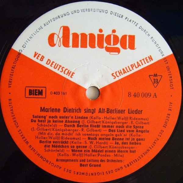 Marlene Dietrich : Marlene Dietrich Singt Alt-Berliner Lieder (LP, Album, Mono)