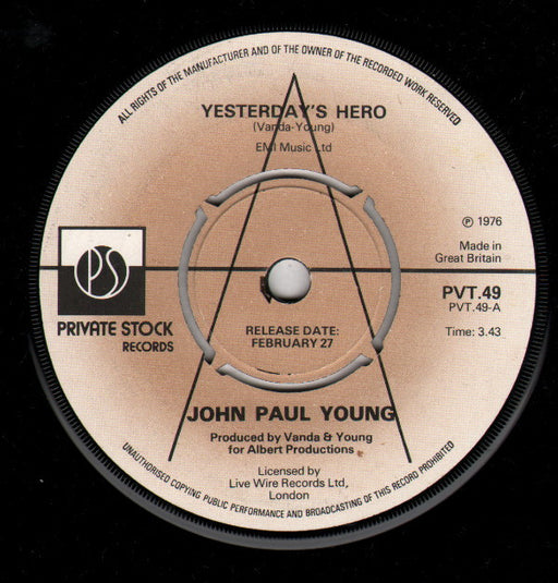 John Paul Young : Yesterday's Hero (7", Single, Promo)