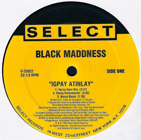 Black Maddness : Igpay Atinlay (12", Maxi)