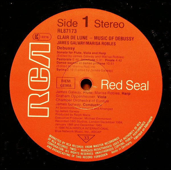 Debussy* - James Galway • Marisa Robles • Graham Oppenheimer • Chamber Orchestra Of Europe* : Clair De Lune (LP, Album)