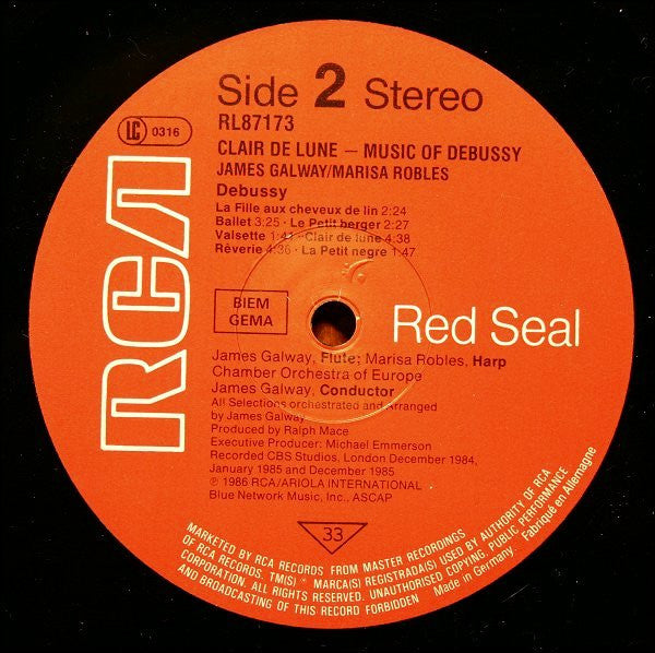 Debussy* - James Galway • Marisa Robles • Graham Oppenheimer • Chamber Orchestra Of Europe* : Clair De Lune (LP, Album)