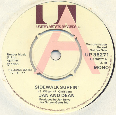 Jan & Dean : Sidewalk Surfin' (7", Mono, Promo)