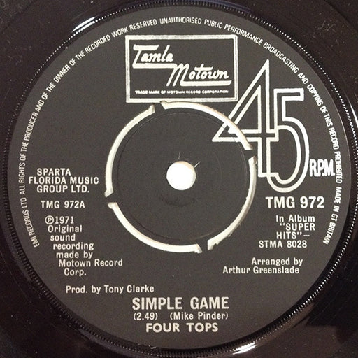 Four Tops : Simple Game / Still Water (Love) (7", Single)