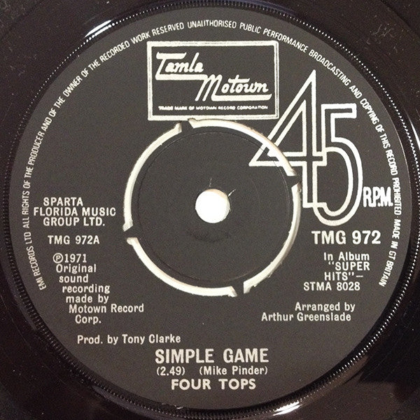 Four Tops : Simple Game / Still Water (Love) (7", Single)