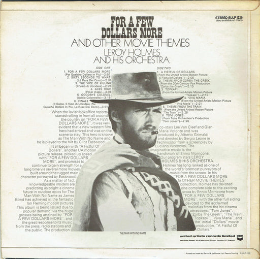 Leroy Holmes And His Orchestra* : For A Few Dollars More And Other Motion Picture Themes (LP, Album, Blu)