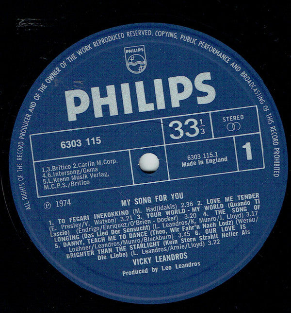 Vicky Leandros : My Song For You (LP, Album)