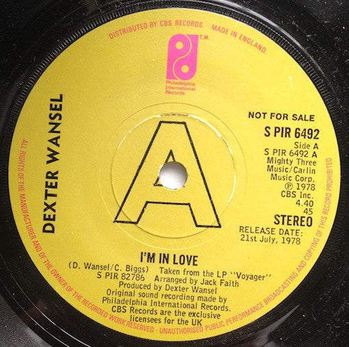 Dexter Wansel : I'm In Love / Solutions (7", Promo)