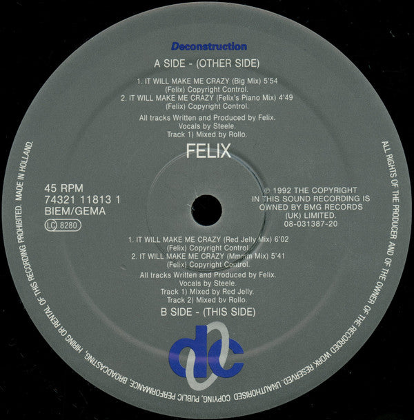 Felix : It Will Make Me Crazy (12", Maxi)