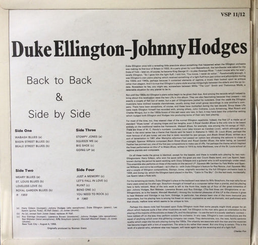 Duke Ellington And Johnny Hodges : Back To Back & Side By Side (2xLP, Comp, Mono)