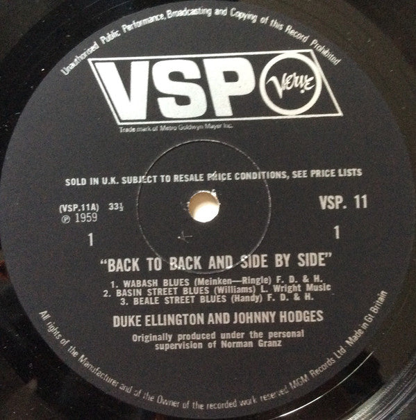 Duke Ellington And Johnny Hodges : Back To Back & Side By Side (2xLP, Comp, Mono)