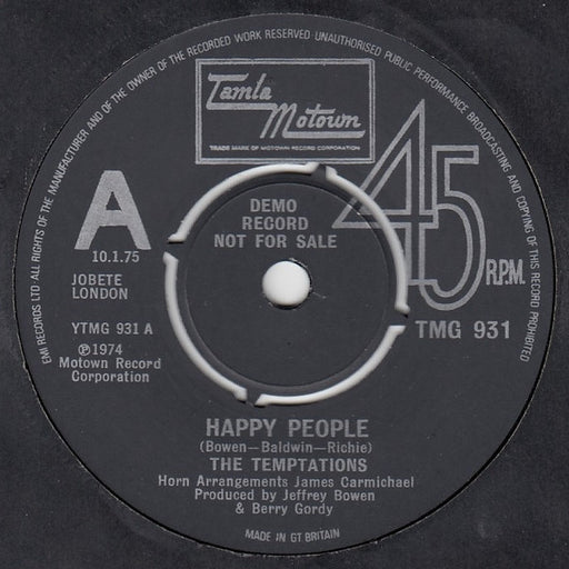 The Temptations / The Temptations Band : Happy People / Happy People (Instrumental) (7", Dem)