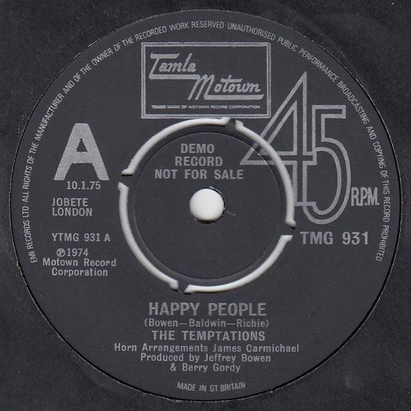 The Temptations / The Temptations Band : Happy People / Happy People (Instrumental) (7", Dem)