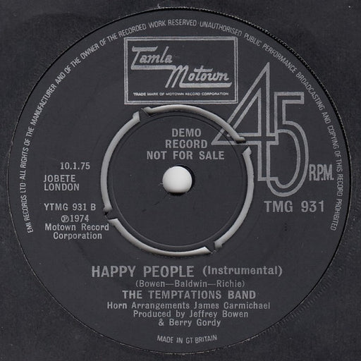 The Temptations / The Temptations Band : Happy People / Happy People (Instrumental) (7", Dem)