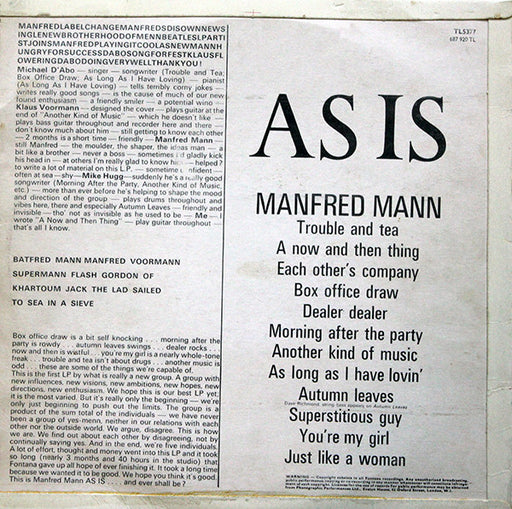 Manfred Mann : As Is (LP, Album, Mono)